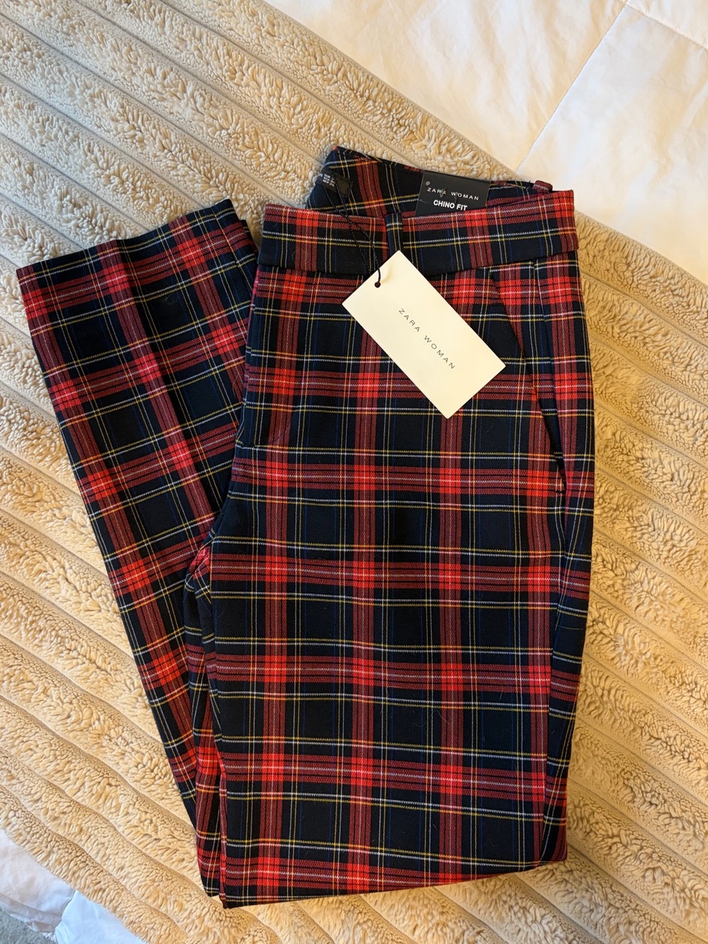 Plaid Slim Fit Women’s Pants - Red/Navy - Picture 6 of 8